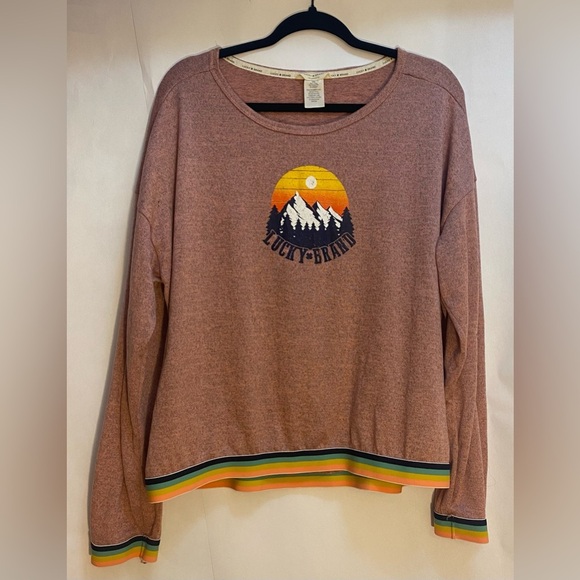 Lucky Brand Rainbow Band Hem Mountain Lightweight Sweatshirt Size XL - Picture 1 of 5